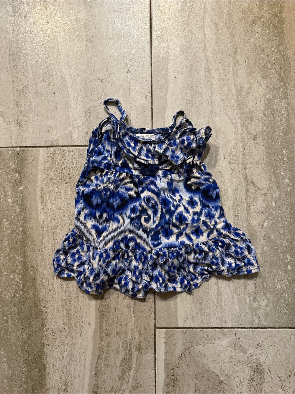 The Children's Place Blue and White Printed Ruffle Dress Top